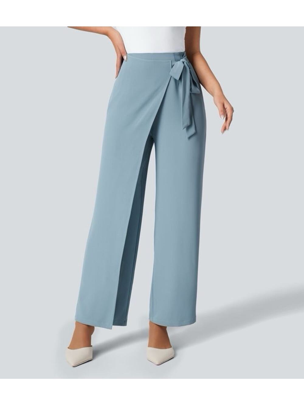 NWT Halara Flex High Waisted Tie Side Wide Leg Work Pants Size M Blue Trousers